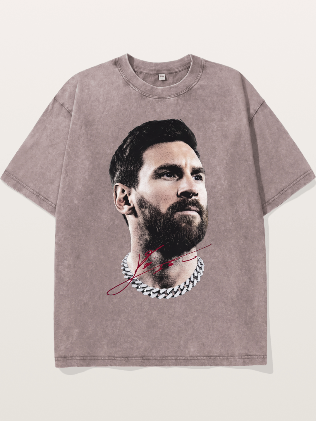 Messi Black White Signature Portrait Washed T-shirt
