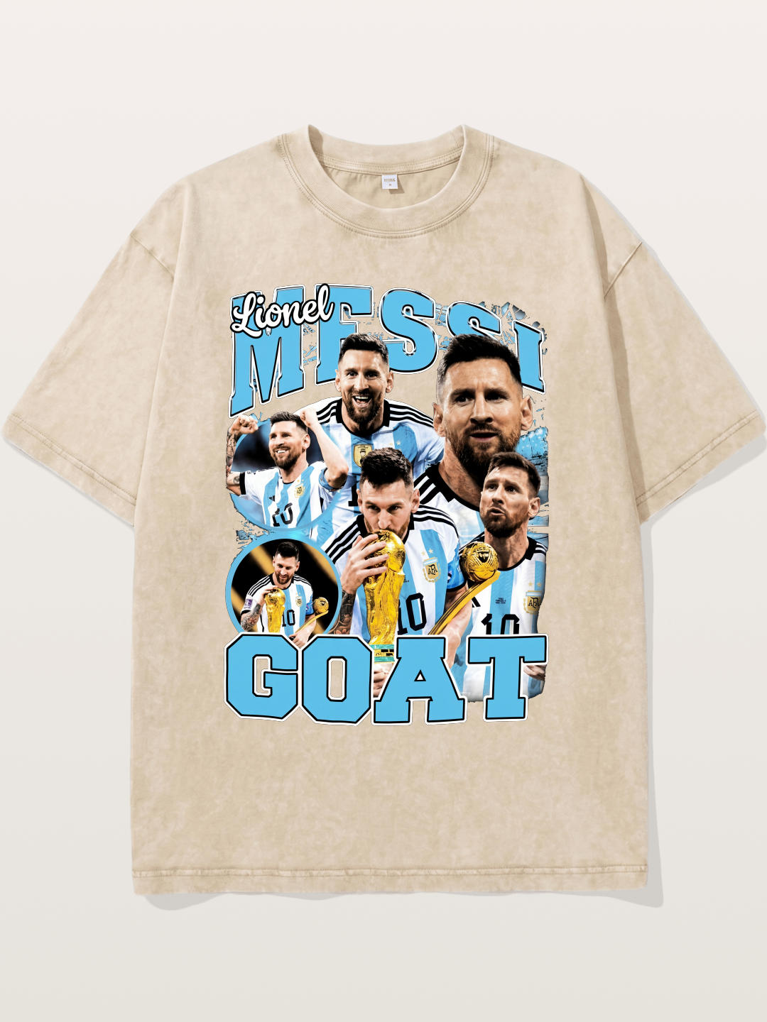 Lionel Messi GOAT Argentina Collage Washed T-shirt