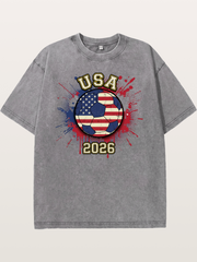 USA 2026 Soccer Ball Print Washed T-shirt