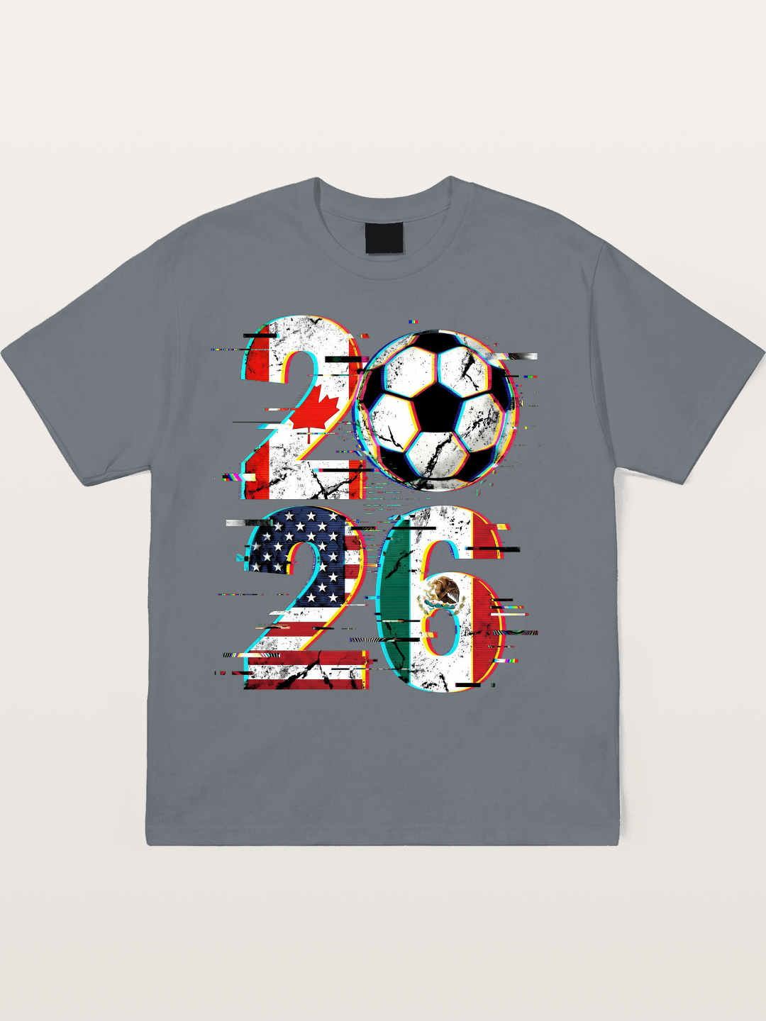 2026 WC Glitch Typography Print Cotton T-shirt
