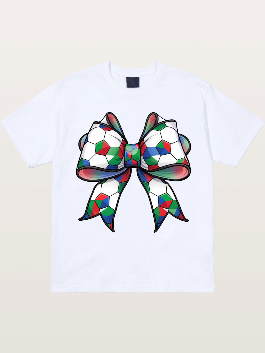 Multicolor Soccer Ball Bow Tie Gildan T-shirt