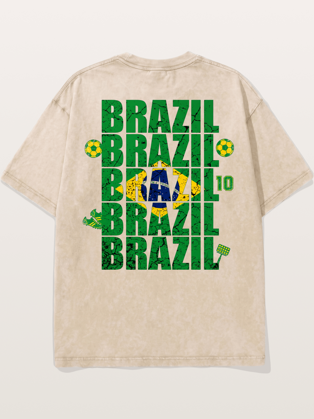 Brazil Cracked Text Collage Art Washed T-shirt