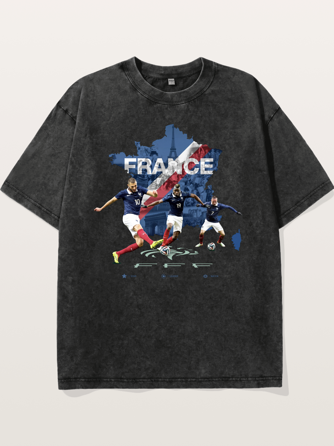 France Football Stars With Map Washed T-shirt