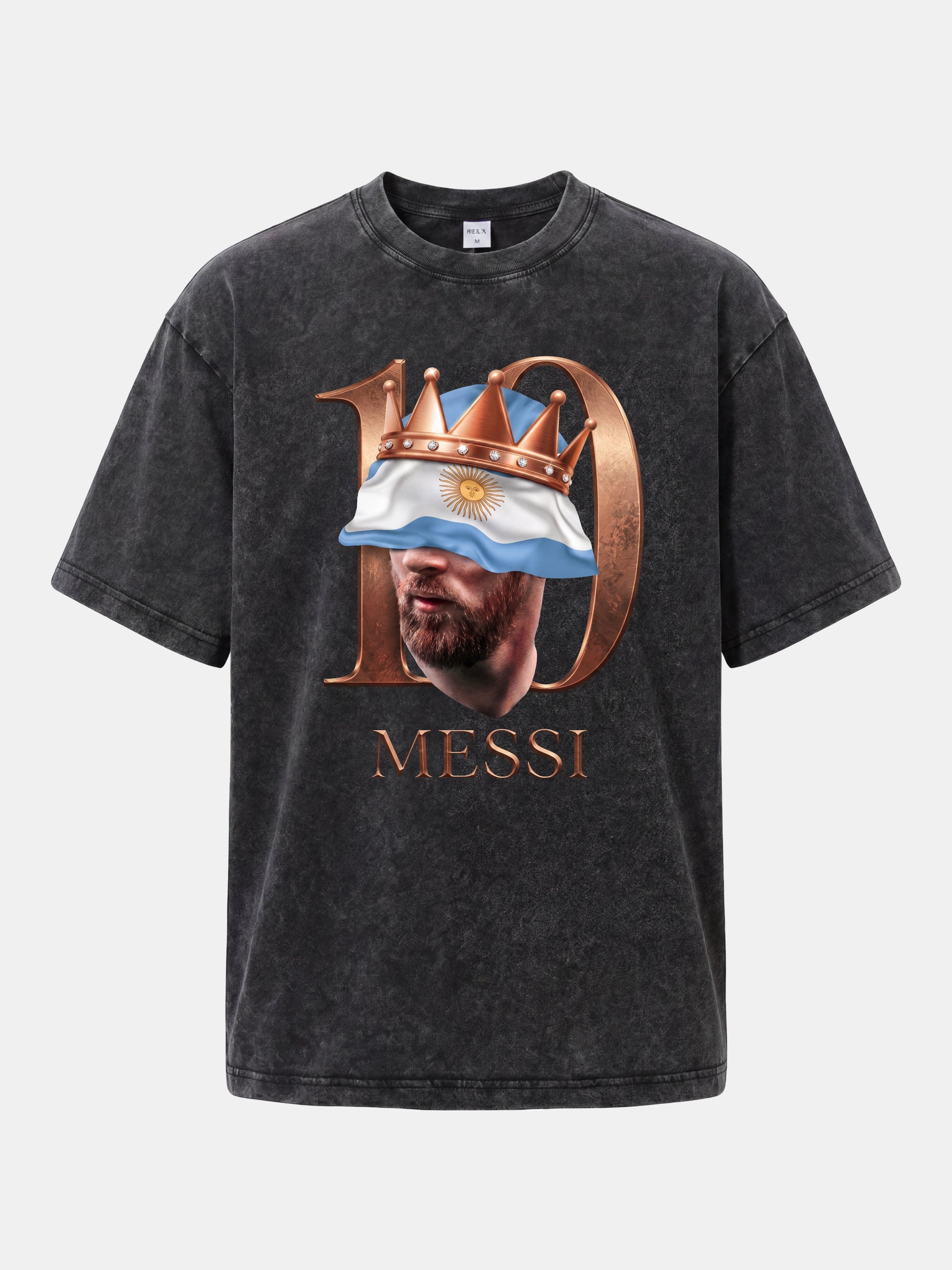 Messi Crown Argentina Flag Art Washed T-shirt