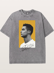 Ronaldo Gold Background Portrait Washed T-shirt