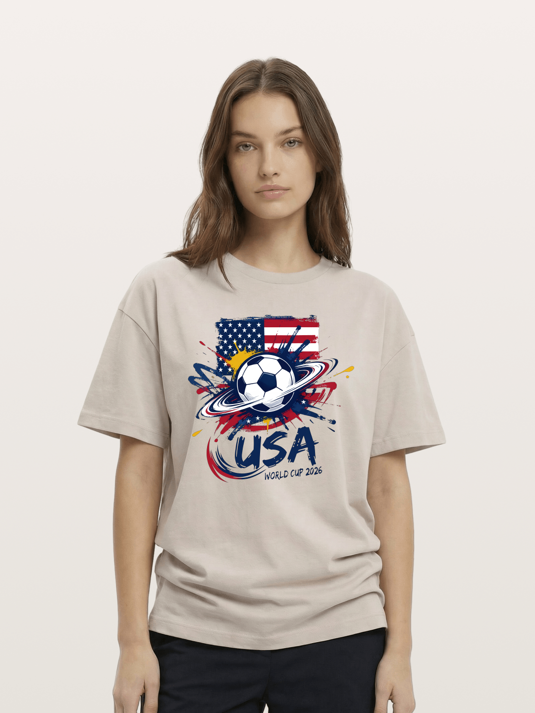 American Flag Splatter Soccer 2026 Cotton T-shirt