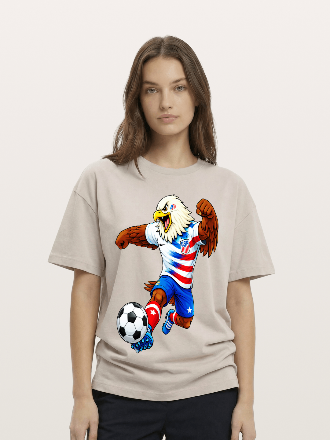 USA Eagle Mascot Soccer Graphic Cotton T-shirt