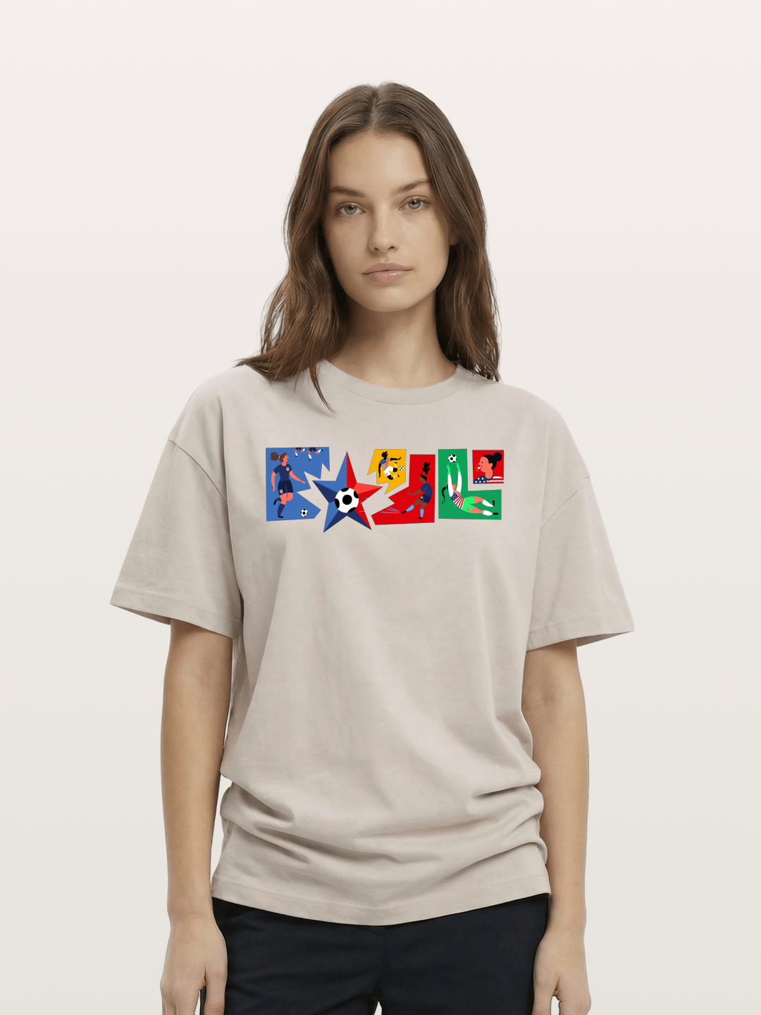 USA Women Soccer Collage Art Cotton T-shirt