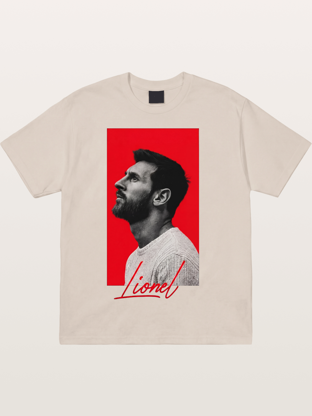 Messi Red Background Portrait Cotton T-shirt