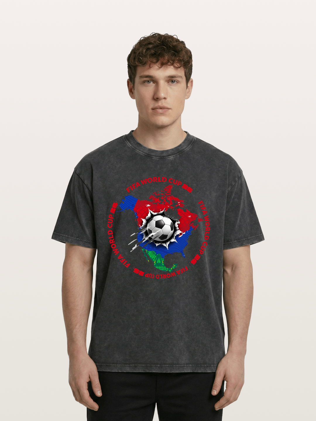 Soccer Ball Americas Burst Design Washed T-shirt