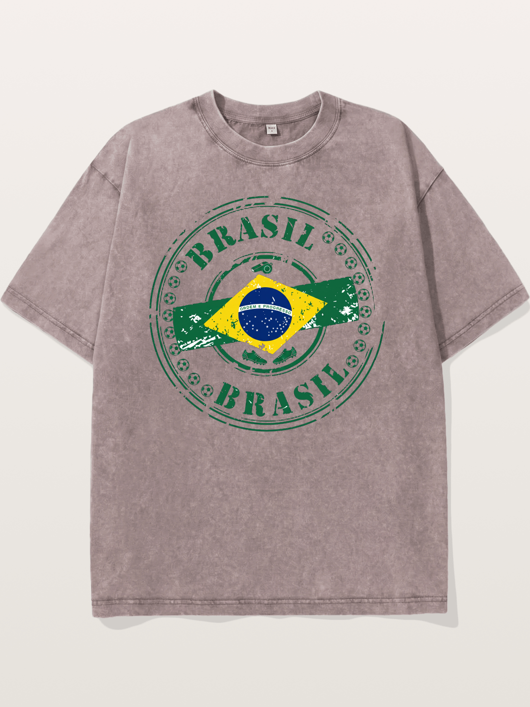 Brazil Flag Stamp Soccer Print Washed T-shirt