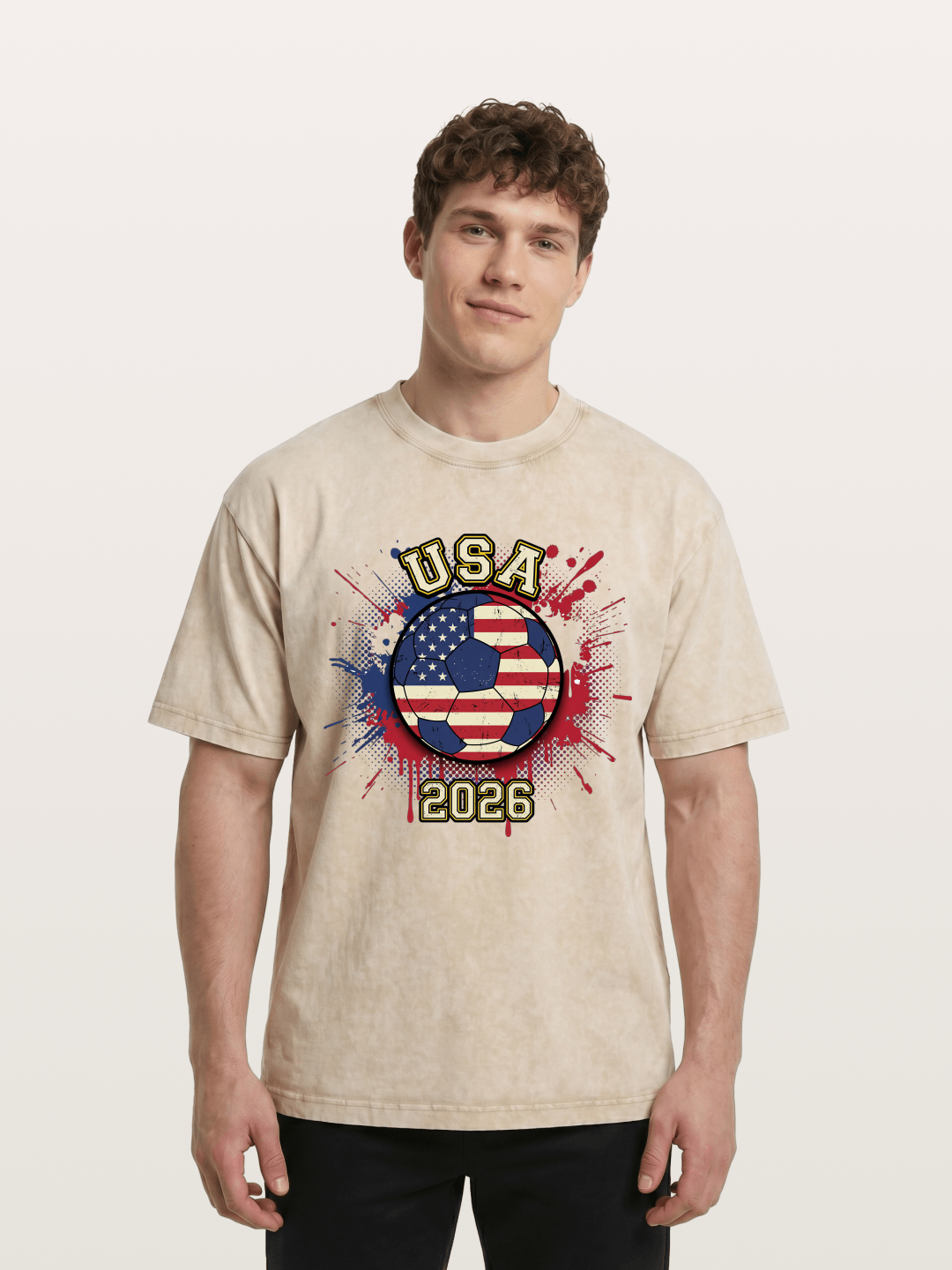 USA 2026 Soccer Ball Print Washed T-shirt