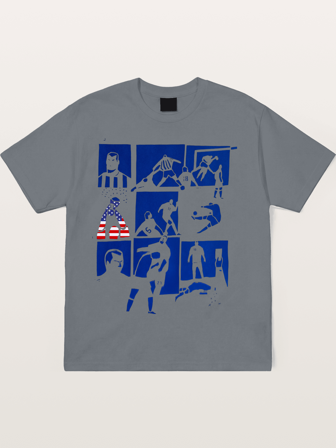 USA Soccer Player Silhouette Grid Cotton T-shirt