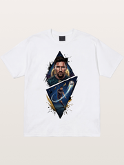 Lionel Messi Split Portrait Art Cotton T-shirt