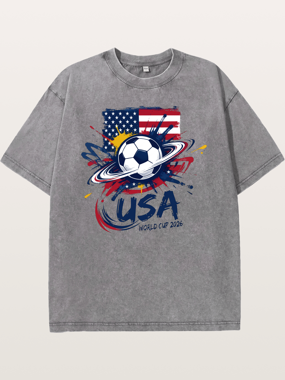 American Flag Splatter Soccer 2026 Washed T-shirt.