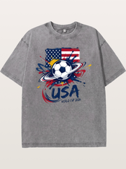 American Flag Splatter Soccer 2026 Washed T-shirt.