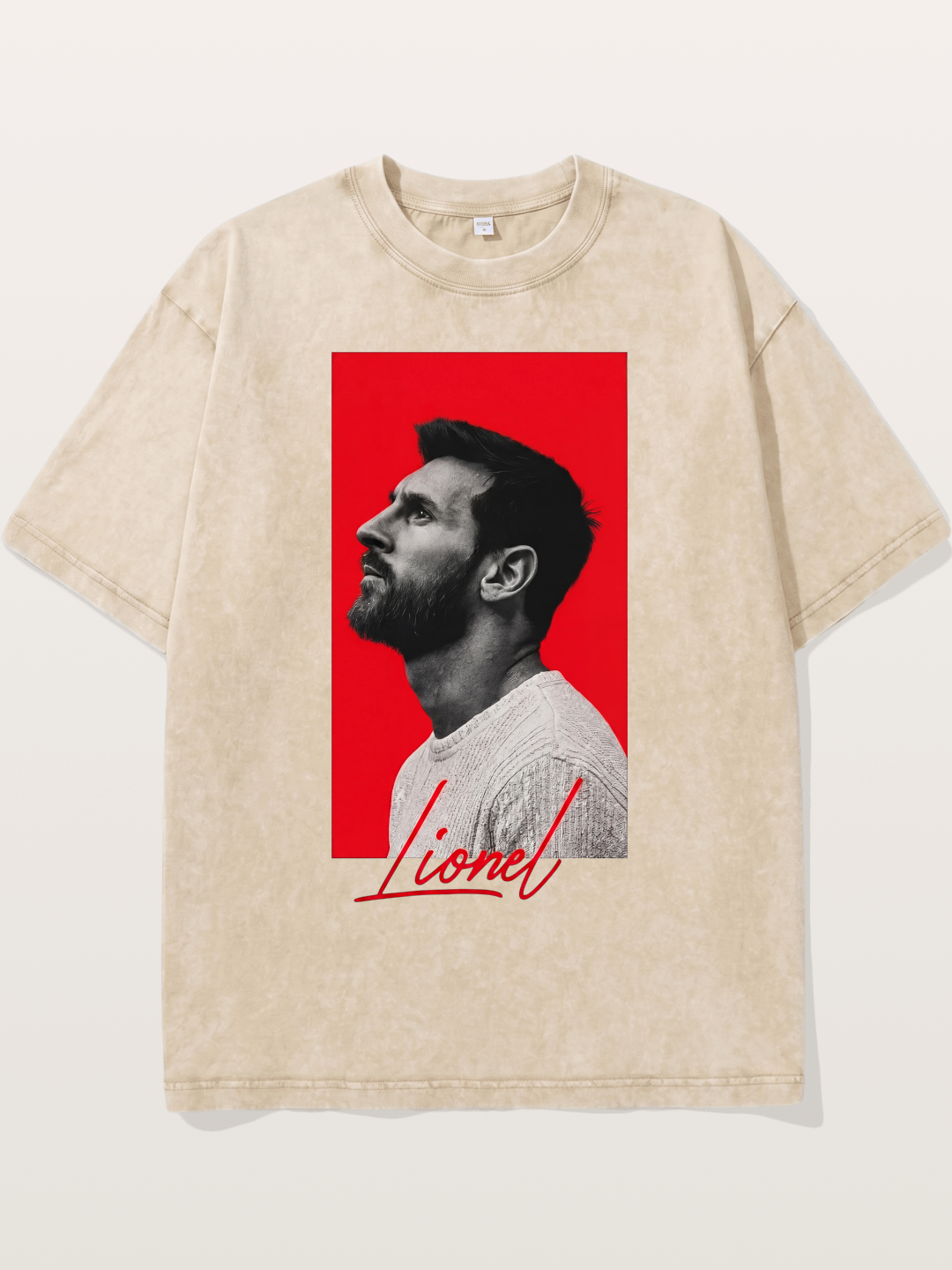 Messi Red Background Portrait Washed T-shirt