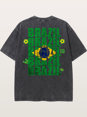Brazil Cracked Text Collage Art Washed T-shirt