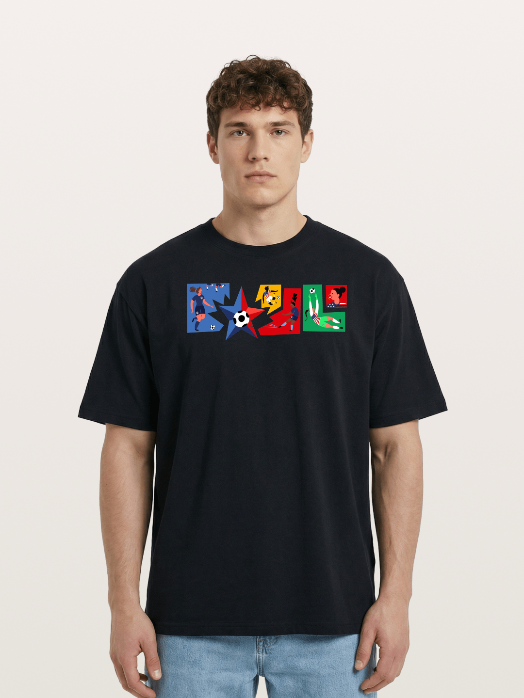 USA Women Soccer Collage Art Cotton T-shirt
