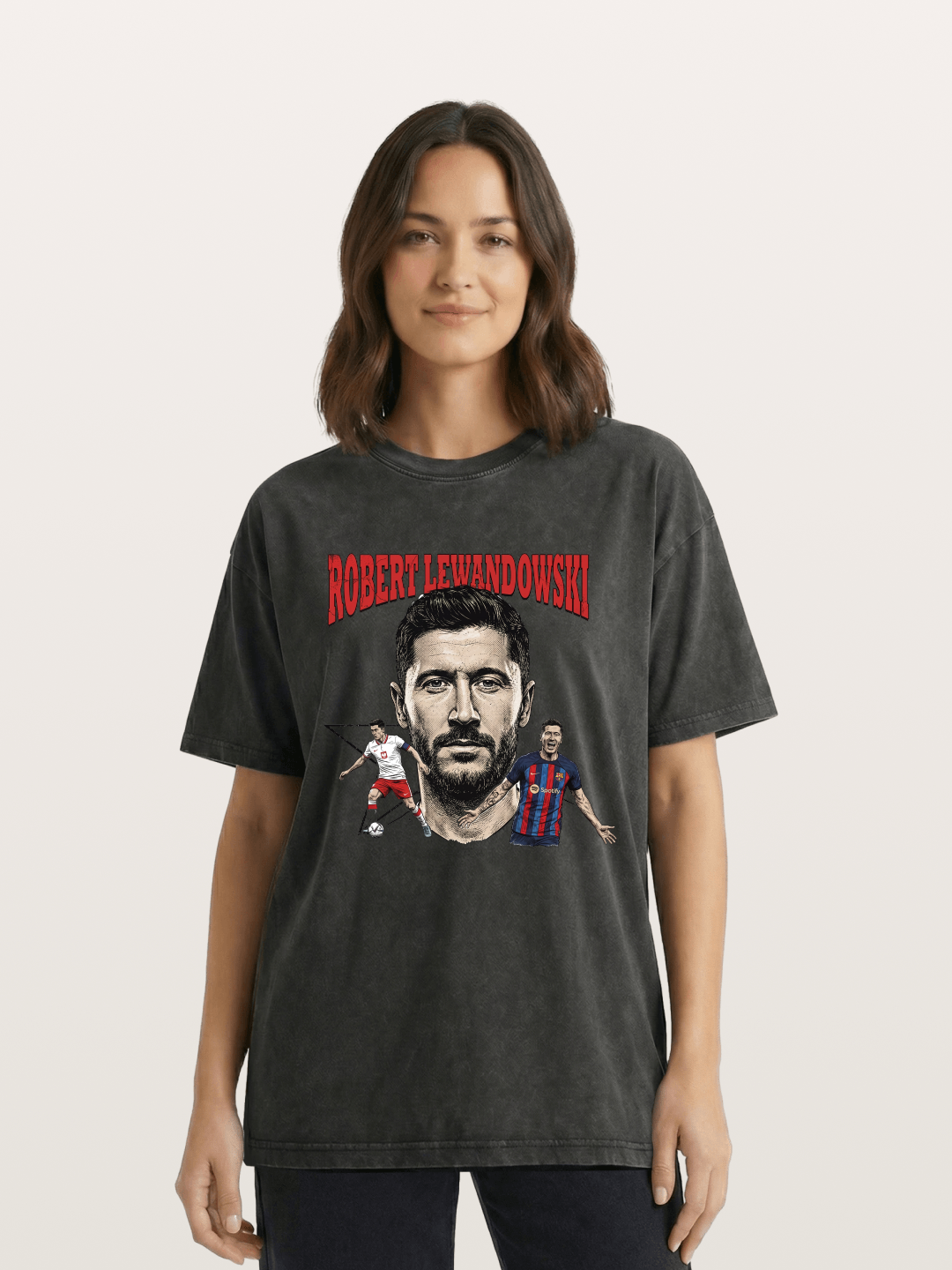 Robert Lewandowski Football Art Washed T-shirt