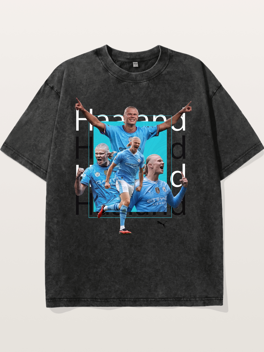Haaland Typography Collage Art Washed T-shirt
