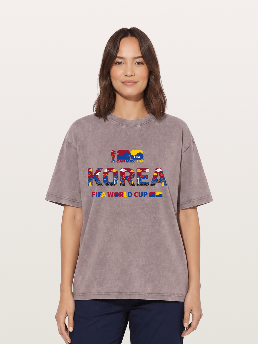 Korea 2026 Folk Ornament Design Washed T-shirt