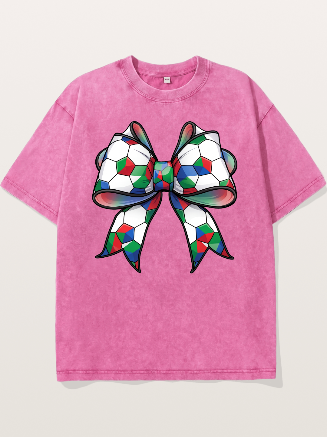 Multicolor Soccer Ball Bow Tie Washed T-shirt