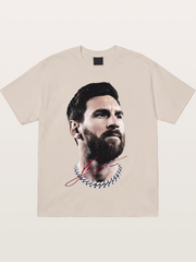 Messi Black White Signature Portrait Cotton T-shirt