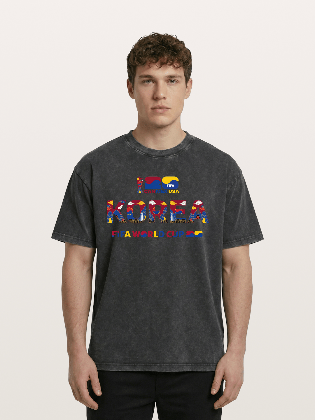 Korea 2026 Folk Ornament Design Washed T-shirt