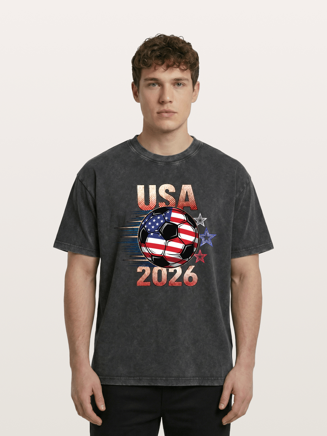 USA 2026 American Flag Soccer Ball Washed T-shirt