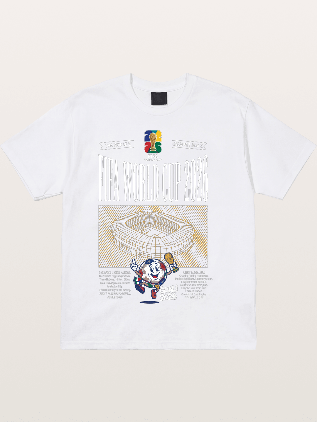 2026 WC Stadium Mascot Line Art Cotton T-shirt