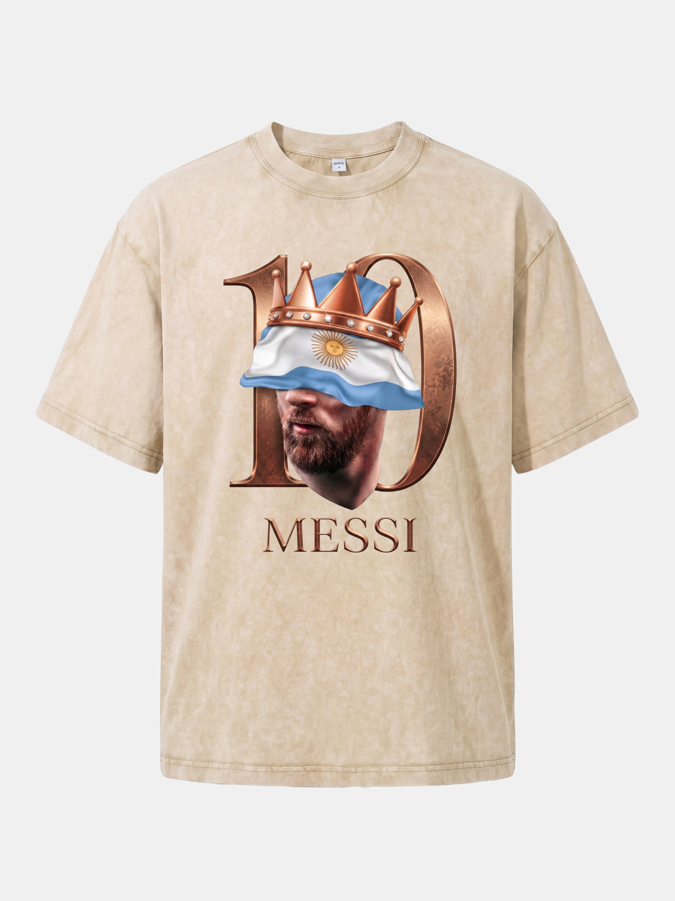 Messi Crown Argentina Flag Art Washed T-shirt