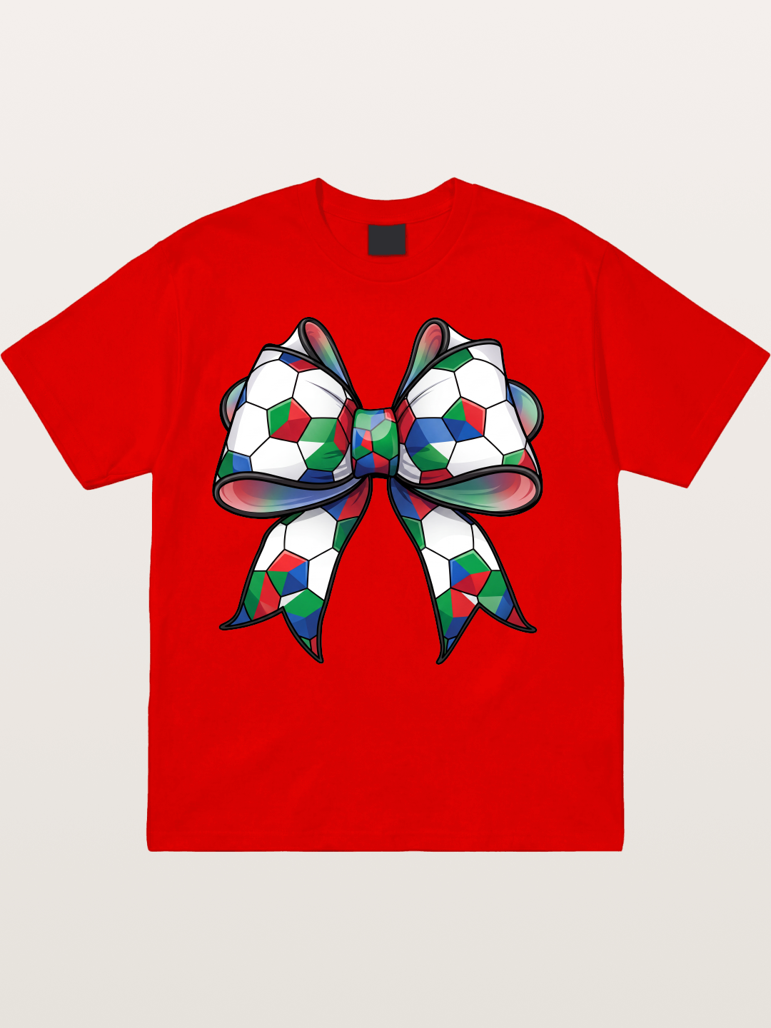 Multicolor Soccer Ball Bow Tie Cotton T-shirt