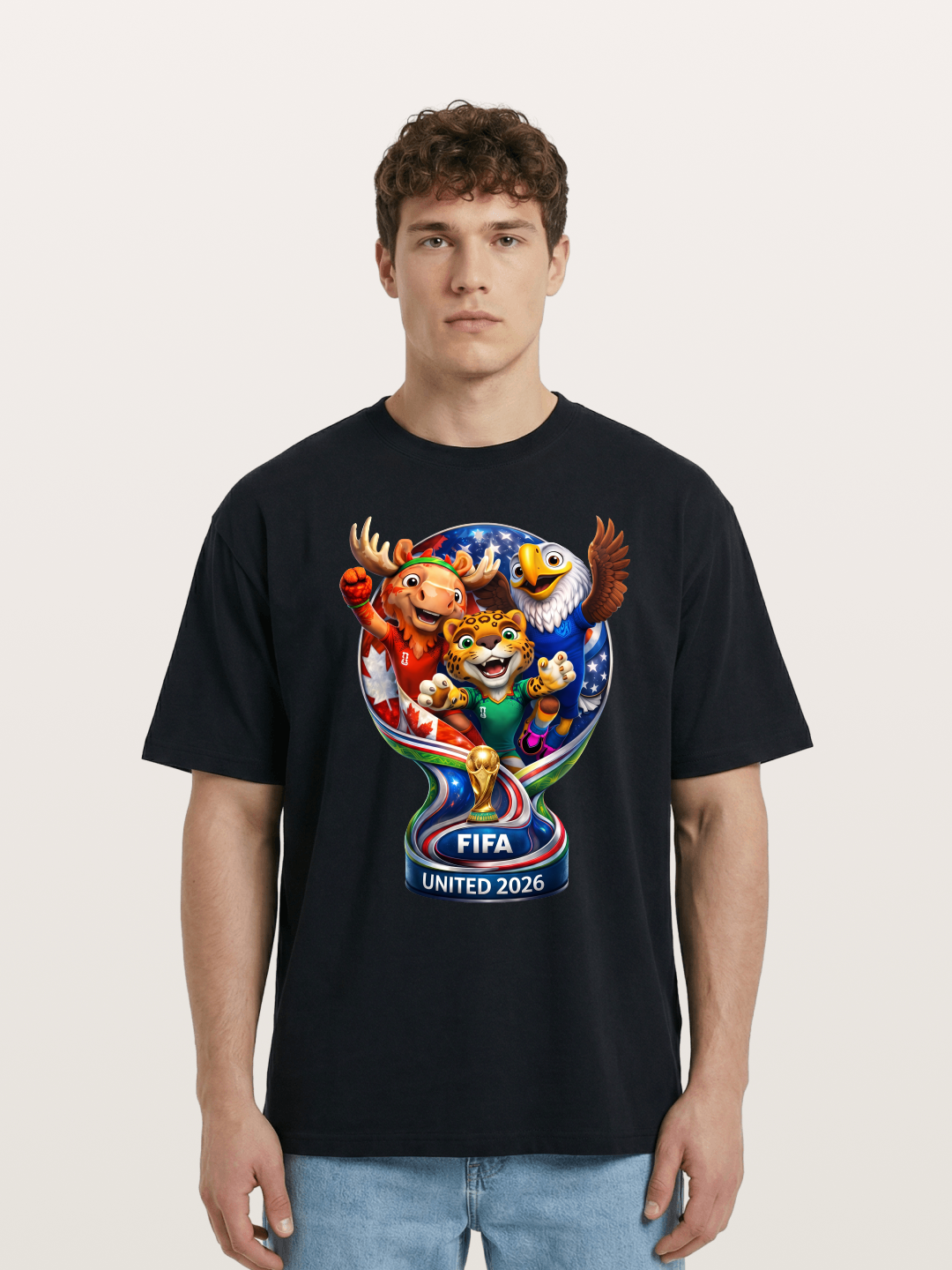 World Cup Mascots Globe Design Cotton T-shirt