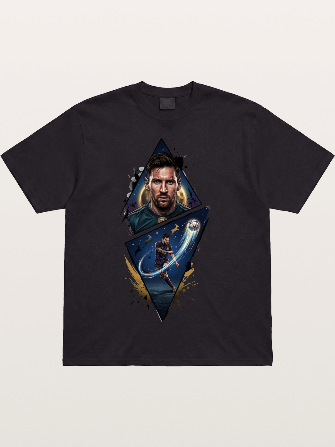 Lionel Messi Split Portrait Art Cotton T-shirt