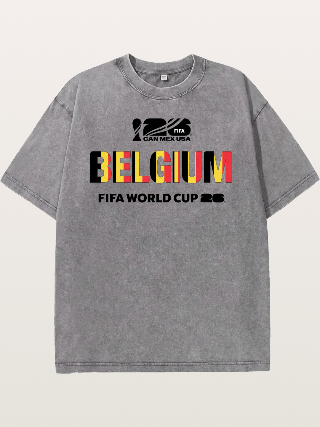 Belgium 2026 Flag Pattern Print Washed T-shirt