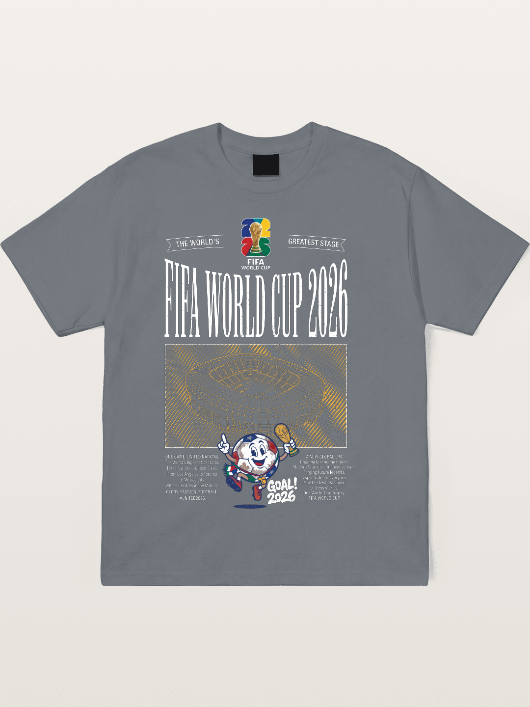 2026 WC Stadium Mascot Line Art Cotton T-shirt