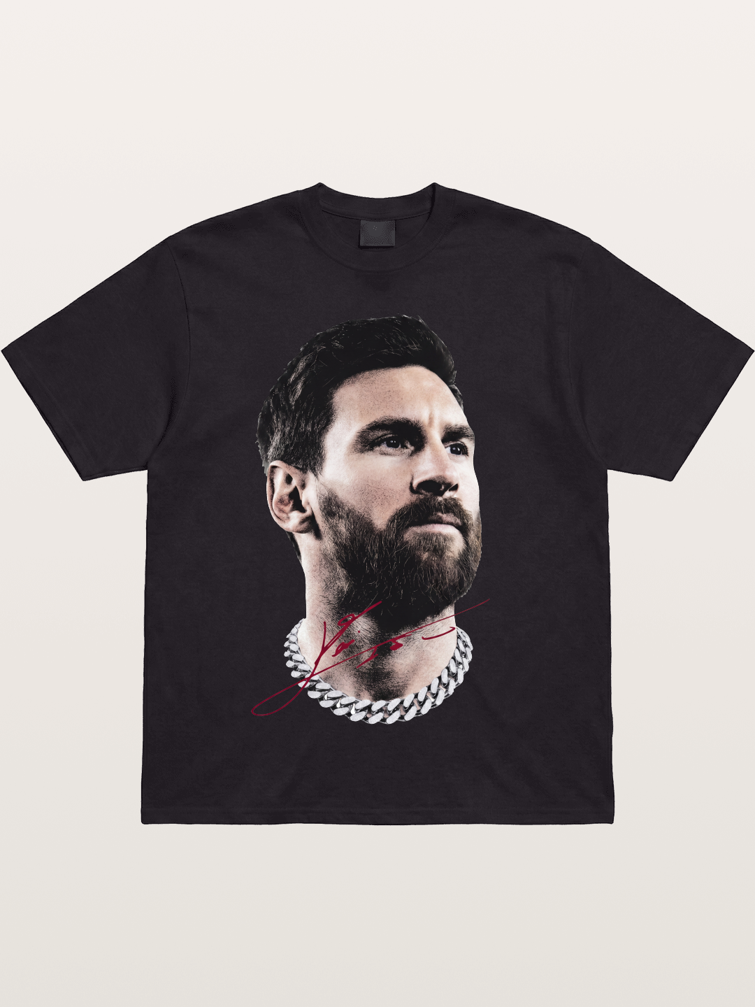 Messi Black White Signature Portrait Cotton T-shirt