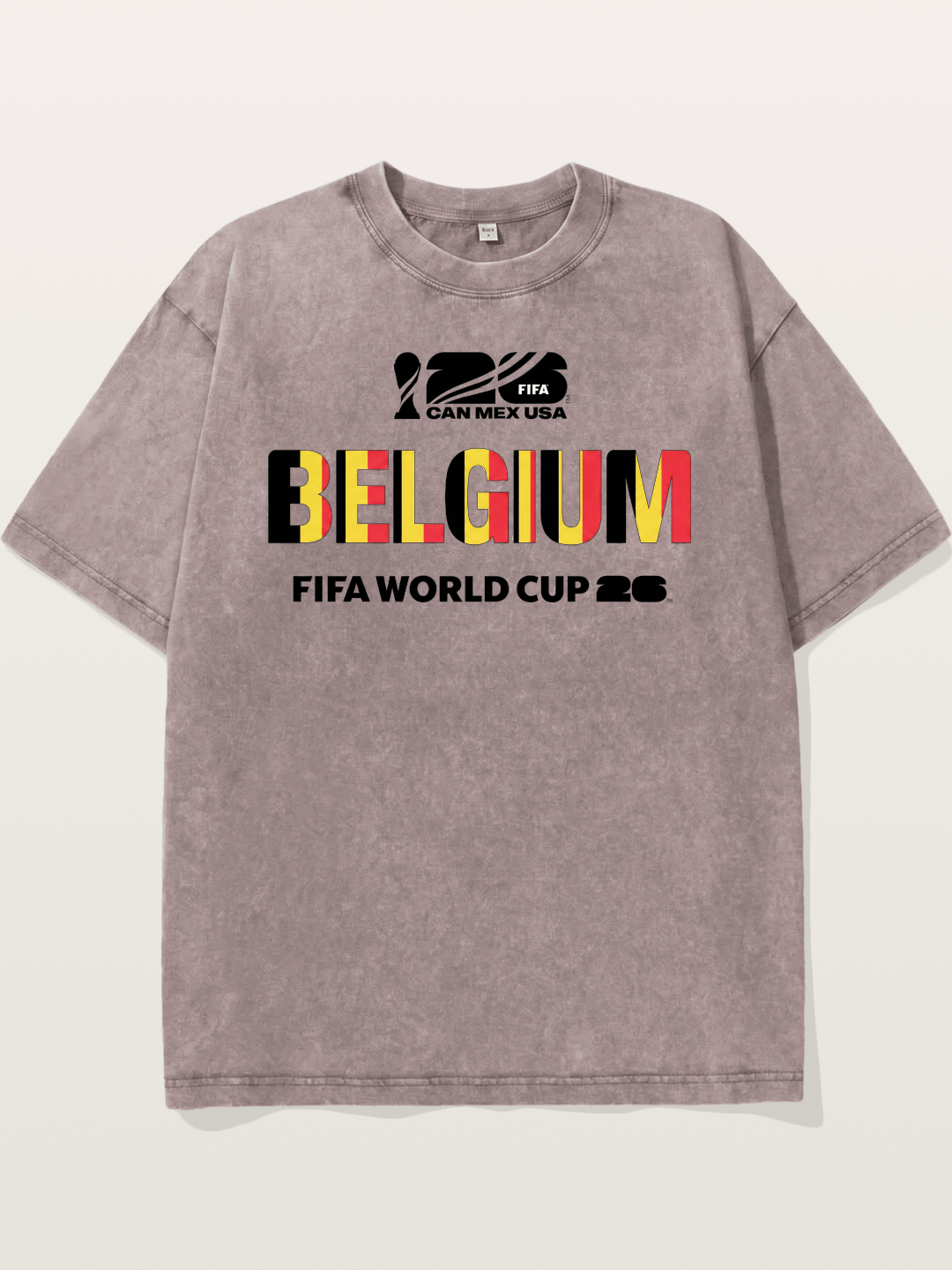 Belgium 2026 Flag Pattern Print Washed T-shirt