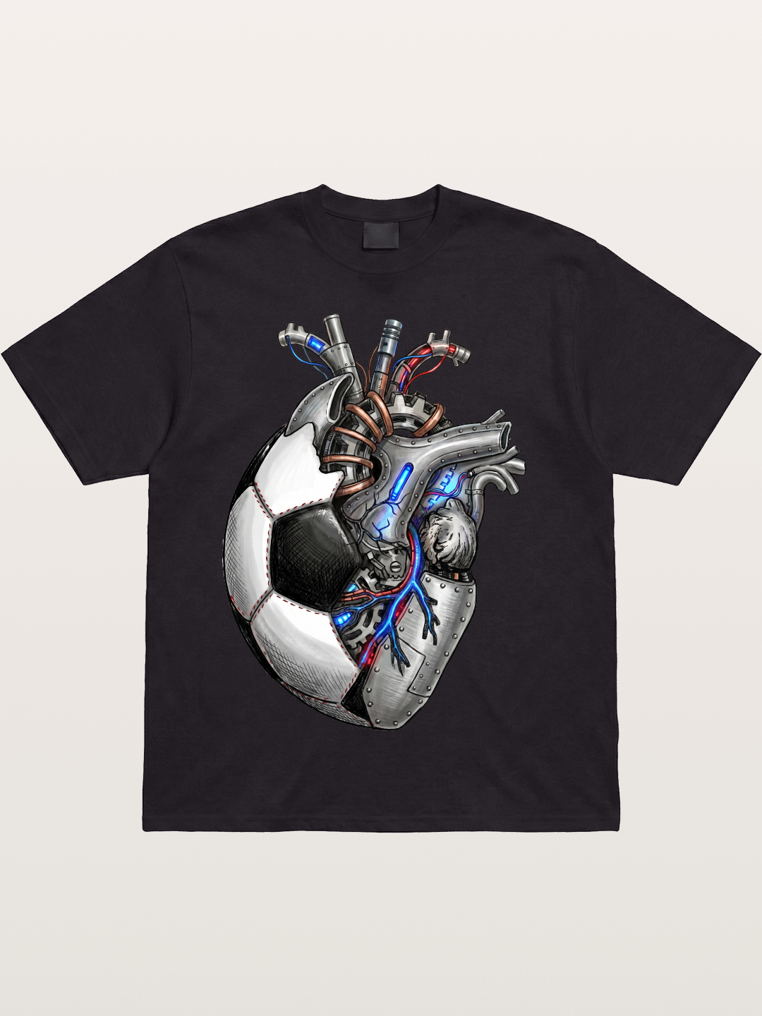 Mechanical Football Heart Print Cotton T-shirt