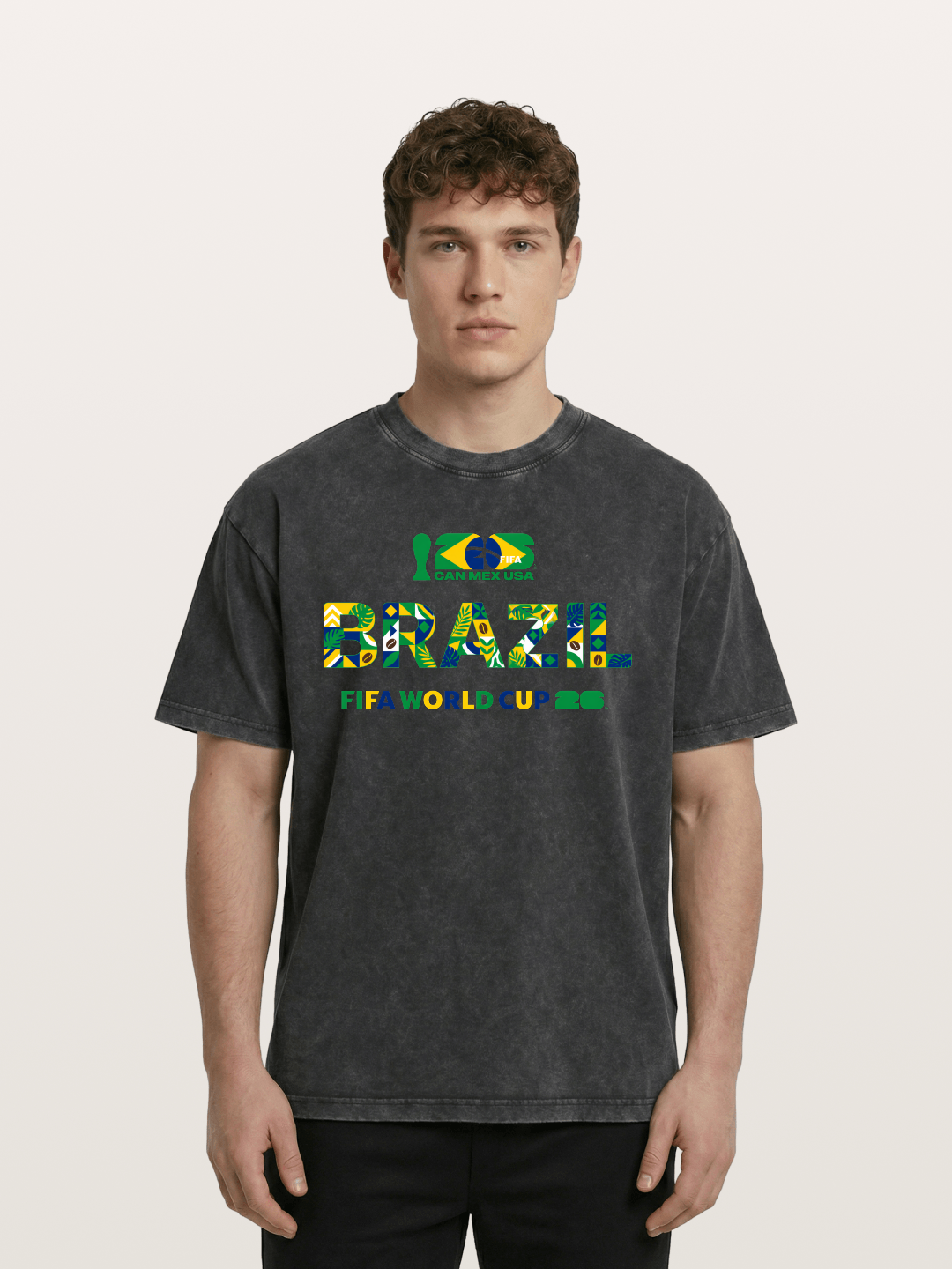 Brazil 2026 Floral Pattern Art Washed T-shirt