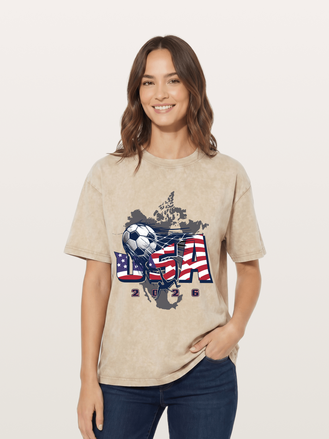 American Flag Soccer Map 2026 Washed T-shirt