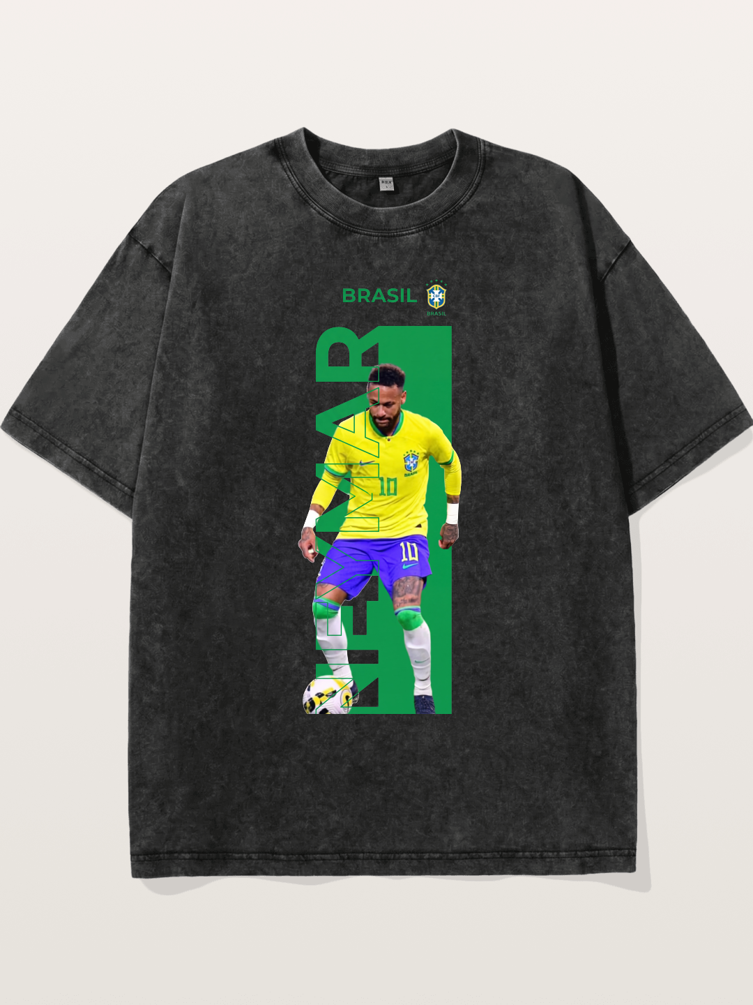 Neymar Brasil Jersey Print Washed T-shirt