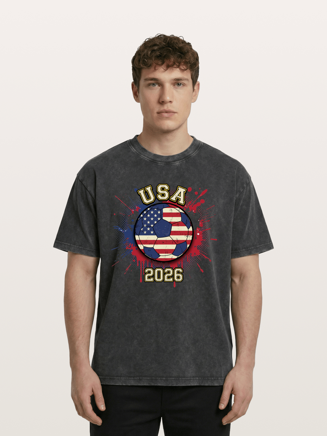 USA 2026 Soccer Ball Print Washed T-shirt