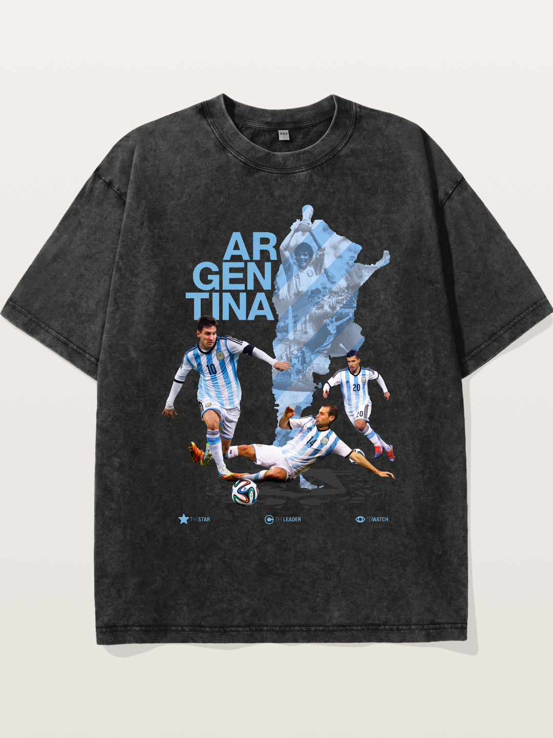 Argentina Soccer Legends Map Layout Washed T-shirt