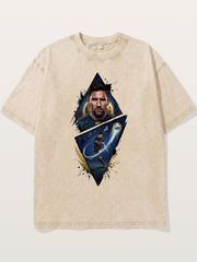 Lionel Messi Split Portrait Art Washed T-shirt