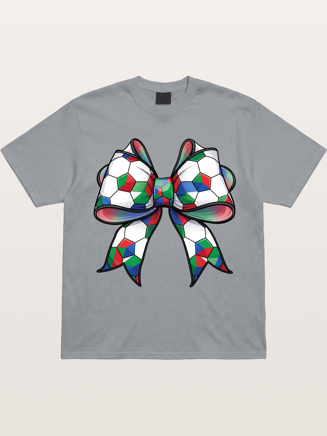 Multicolor Soccer Ball Bow Tie Gildan T-shirt