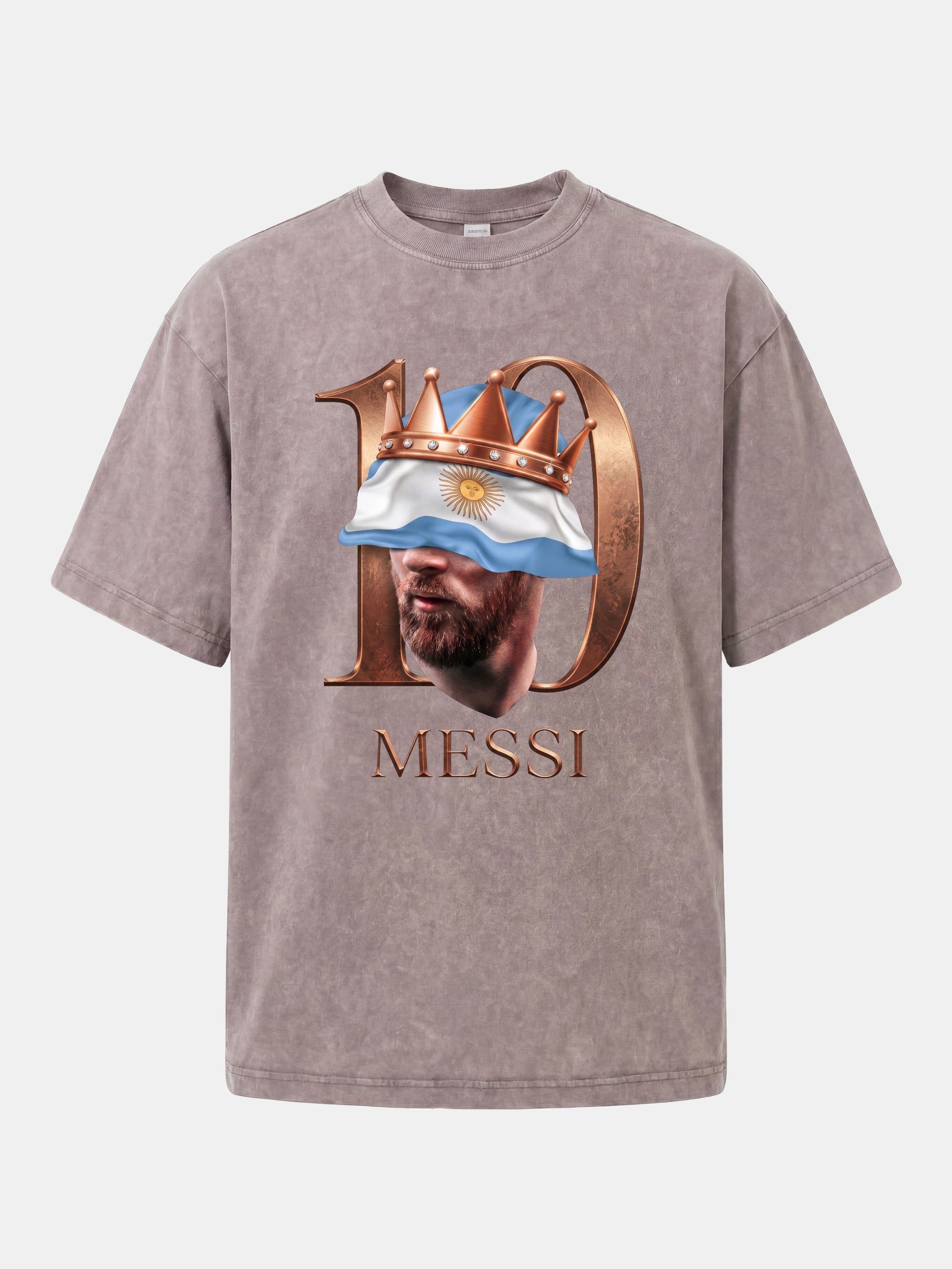 Messi Crown Argentina Flag Art Washed T-shirt