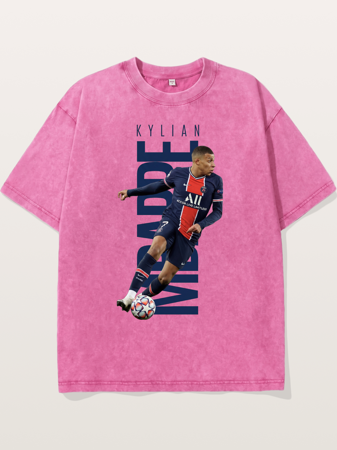 Mbappe PSG Vertical Typography Washed T-shirt