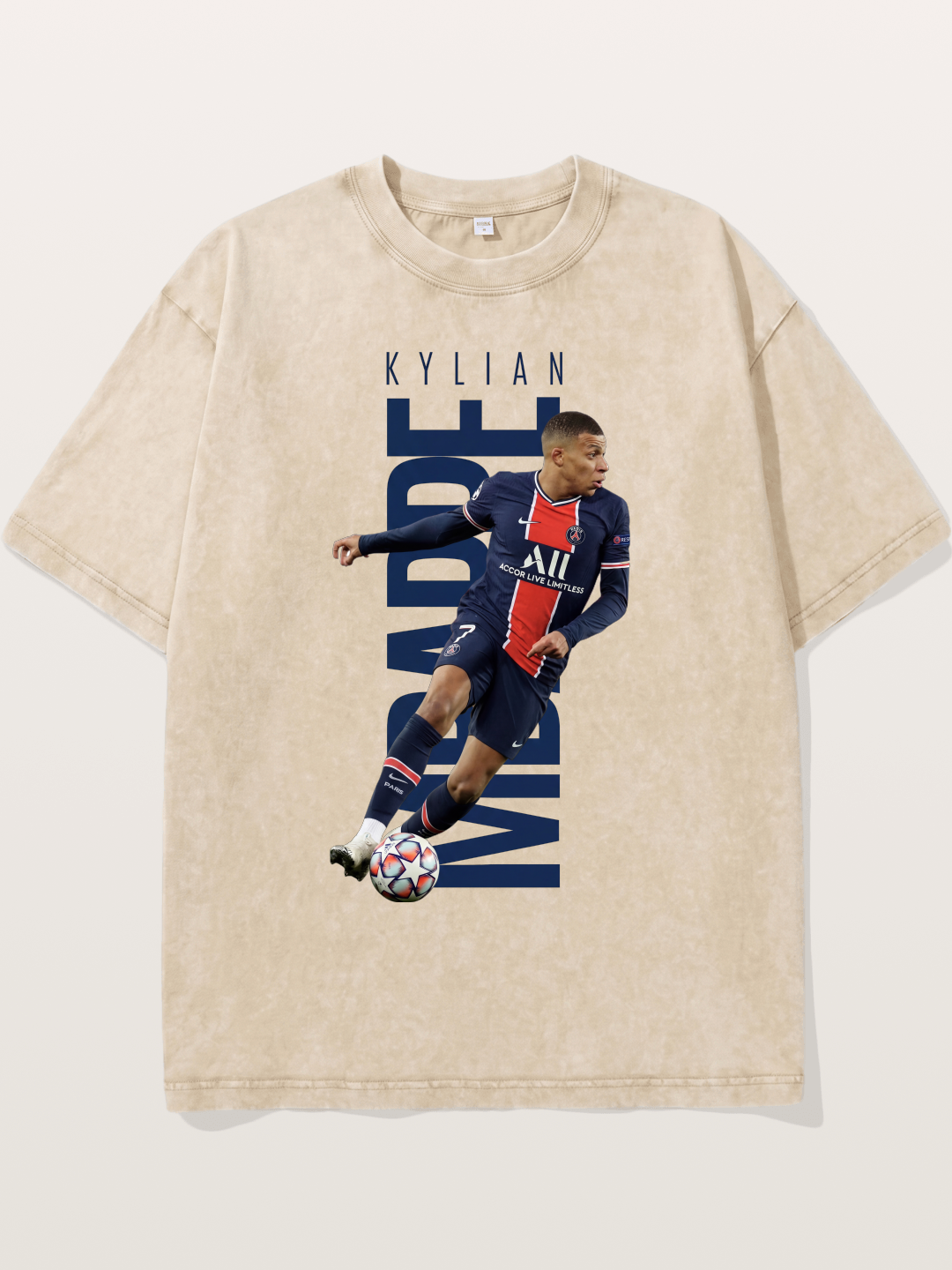 Mbappe PSG Vertical Typography Washed T-shirt